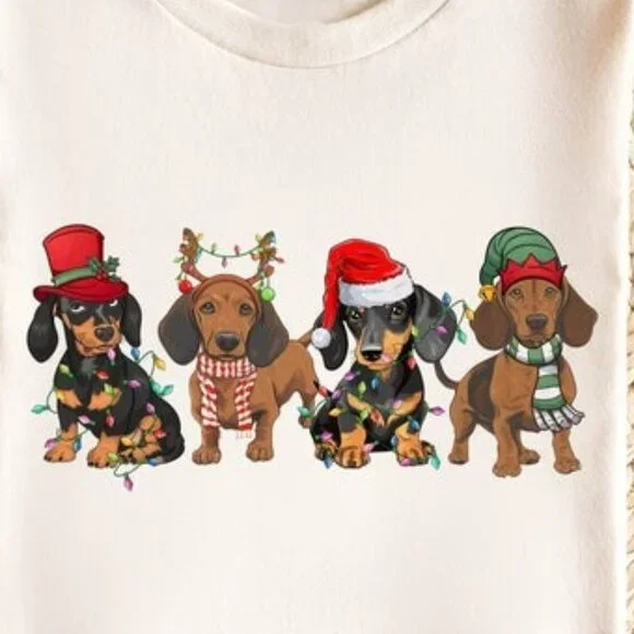 Dachshund Dogs Christmas Light T-Shirt, Dachshund Dogs Christmas T-Shirt - Picture 2 of 5